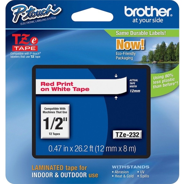 Brother Label/Ribbon Cartridge, White, Gloss, 1/2 in W TZE232G - main