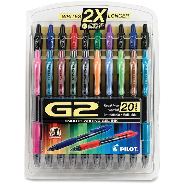 Pilot G2 Premium Retractable Gel Pen, Fine 0.7mm, Assorted Ink/Barrel, 20/Set 31294 - main