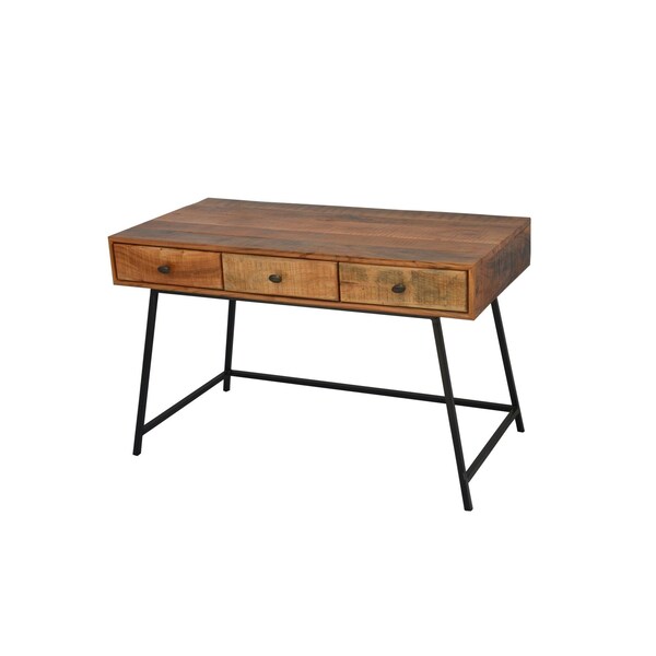 Homeroots 47" Natural and Black Solid Wood Writing Desk With Three Drawers 489178 - main