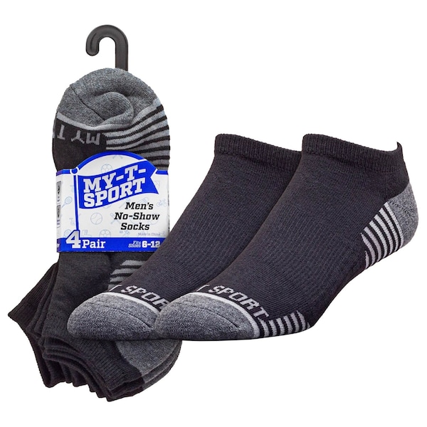 My-T-Tuff My-T-Sport Men's No Show Socks - Black, 4PK MTY782 QU - main
