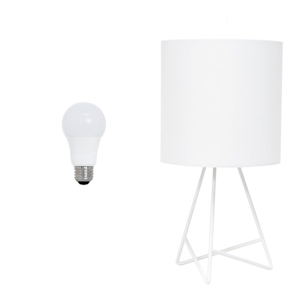 Homeroots 14" White Metal Tripod Table Lamp LED With White Drum Shade 642949 - main