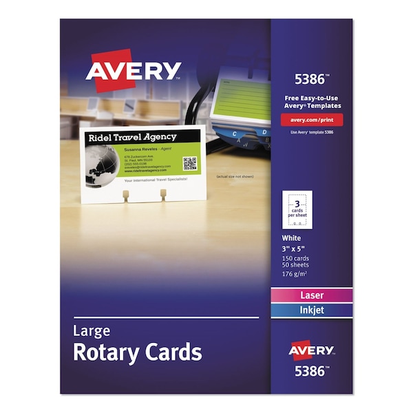 Avery Dennison Large Rotary Card, Laser/Inkjet, 3x5, PK50 5386 - main