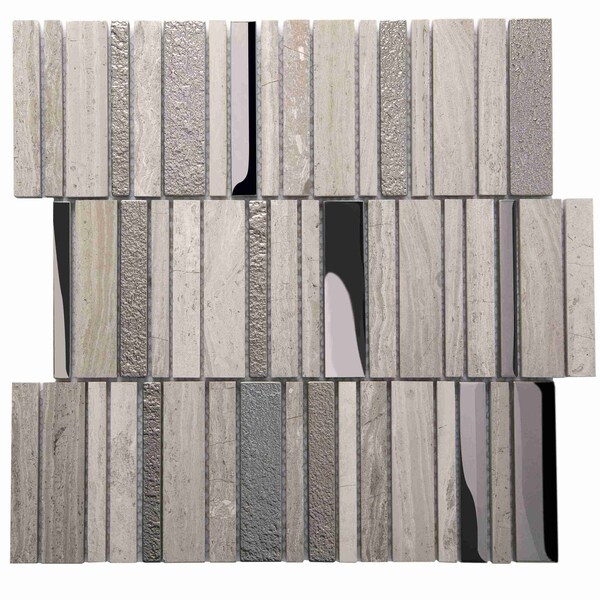 Apollo Tile Brown Gray 11.8 in x 11.8 in Glass, Stone Polished Floor and Wall Mosaic Tile 4.83 sqft/case, 5PK APLHTC88537-MA - main