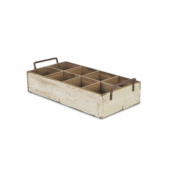 Homeroots 18" Off White Solid Wood And Metal Crate 487951 - main