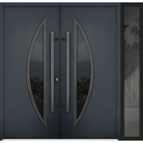 Vdomdoors Steel Double Doors Deux 6501 Anthracite Sidelight Exterior Window Stainless Inserts Single Modern P DEUX6501DEXD-BLK-RH-W72+14 x H80 - main