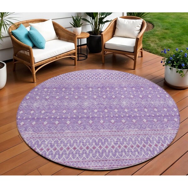 Homeroots 8' Lavender And Purple Round Tribal Washable Indoor Outdoor Area Rug 582628 - main