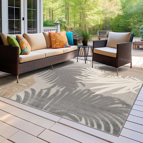 World Rug Gallery Amalfi Contemporary Tropical Floral Indoor/Outdoor Area Rug 6 ft 6 in x 6 ft 6 in Square Gray 8013GRAY6SQ - main
