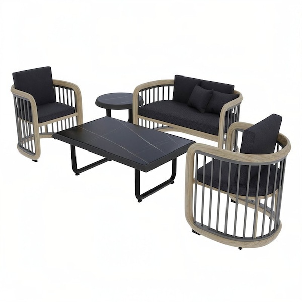 Leisuremod Klyra 5-Pc Aluminum Patio Set - Sofa, Chairs & Tables with Fade-Resistant Cushions, 5PK KCS43-23-61-30GR - main