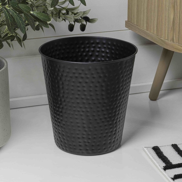 Happimess Axel Modern Minimalist Hammered Steel 2 Gal Waste Bin, Matte Black, 2PK HPM1110A-SET2 - main