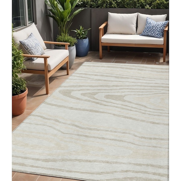 Homeroots 5' X 8' Ivory Beige And Taupe Faux Bois Washable Indoor Outdoor Area Rug 614486 - main