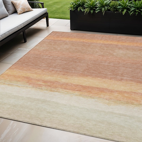 Homeroots 5' X 8' Salmon Striped Washable Indoor Outdoor Area Rug 608510 - main
