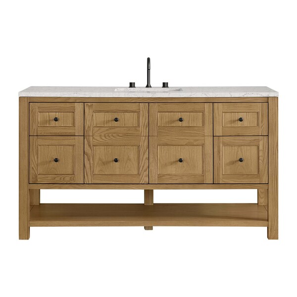 James Martin Vanities Breckenridge 60 in. Single Vanity, Light Natural Oak, w/ 3 CM Eternal Jasmine Pearl Quartz Top 330-V60S-LNO-3EJP - main
