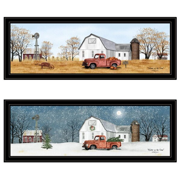 Homeroots Set Of Two Billy Jacobs Seasonal Autumn or Winter Black Frame Black Framed Print Wall Art, 2PK 406186 - main