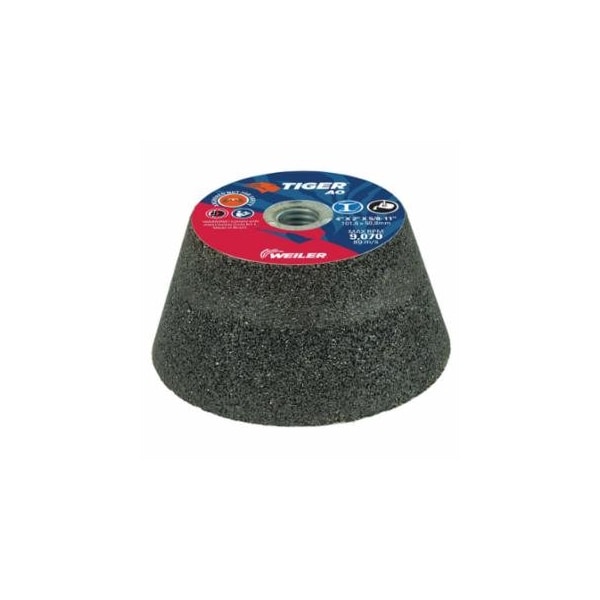 Weiler Tiger Flaring Cup Wheel, 4 in/3 in dia x 2 in T x 5/8 in-11 Arbor, 3/4 in Rim, 16 Grit, AO, Type, 5PK 804-68350 - main