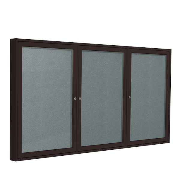 Ghent Indoor/Outdoor Enclosed Vinyl Bulletin Board, Bronze Aluminum Frame, 3'H x 6'W, 3 Door, Stone PB33672VX-199 - main