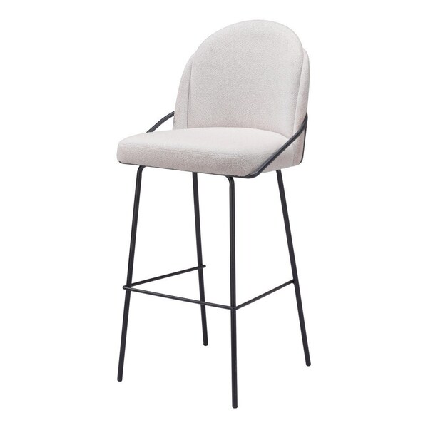 Homeroots Set of Two 30" Ivory And Black Shearling And Steel Bar Height Bar Chairs 555690 - main