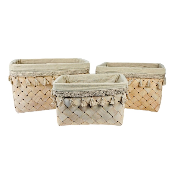 Homeroots Set of Three Beige And Natural Wicker With Fabric Liner Baskets, 3PK 521184 - main