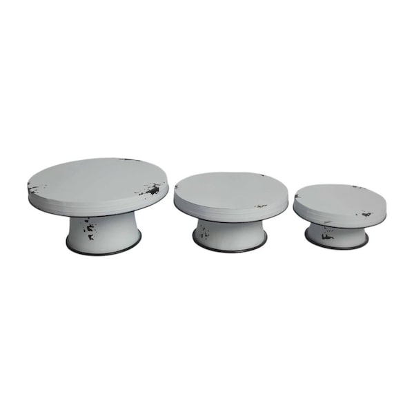 Homeroots Set of Three White Metal Round Riser Trays 636140 - main