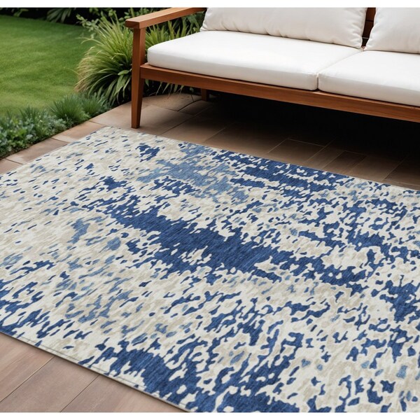 Homeroots 10' X 14' Navy Blue And Ivory Abstract Washable Indoor Outdoor Area Rug 612634 - main