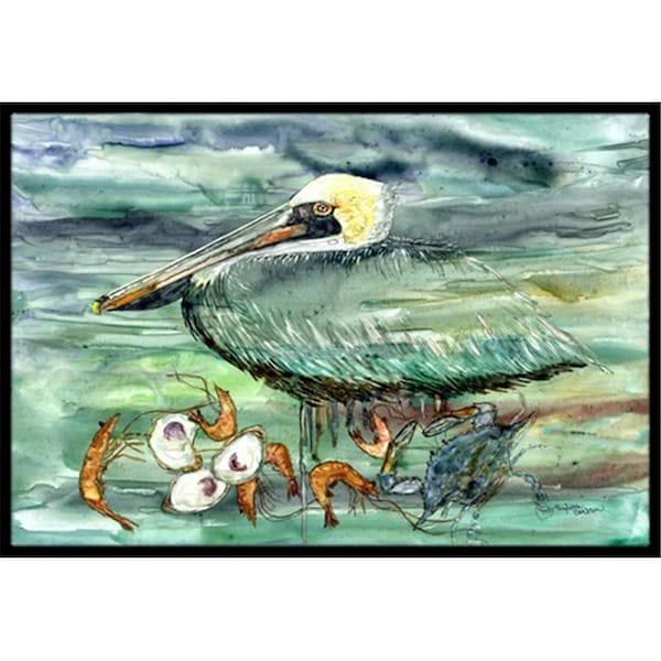 Carolines Treasures 8978JMAT Watery Pelican, Shrimp, Crab & Oysters Indoor or Outdoor Mat, 24 x 36 in. 8978JMAT - main