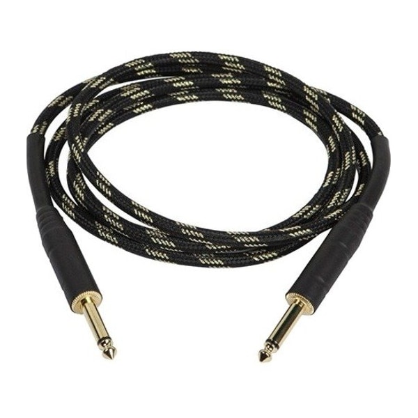 Monoprice 6ft Cloth Series 1/4 inch TS Male 20AWG Instrument Cable - Black & Gold 601406 - main