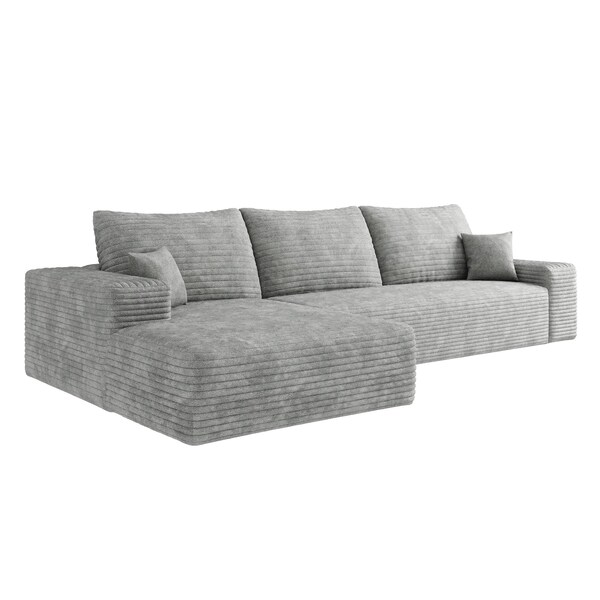 Homeroots 107" Gray Corduroy Modular Compression Foam Sofa With Toss Pillows 712959 - main