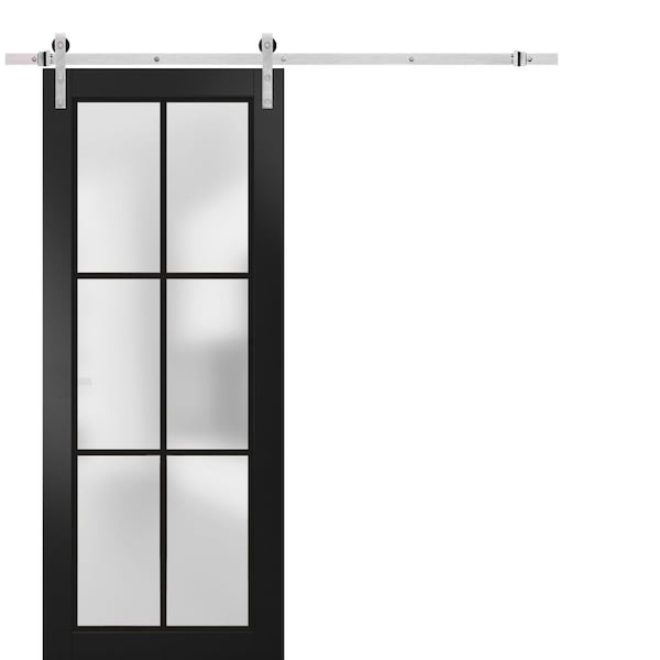 Sartodoors Sturdy Barn Door Frosted Tempered Glass Planum 2122 Black 36x96 Solid Core Modern Interior PLANUM2122BD-S-BLK-36 x 96 - main