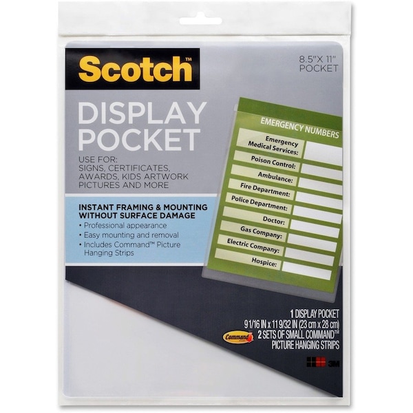 3M Display Pocket, Removable Fasteners, 9 X 11, Clear WL854C - main