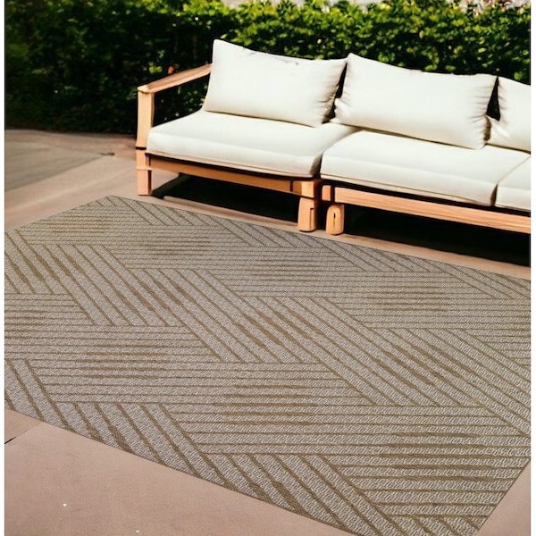 Homeroots 9' X 12' Beige Geometric Stain Resistant Indoor Outdoor Area Rug 531628 - main