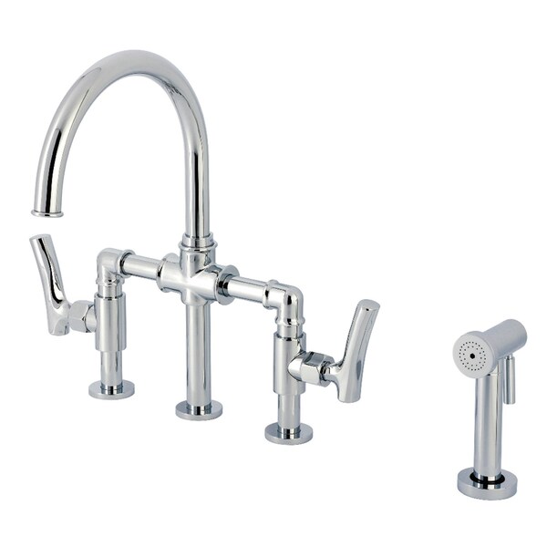 Kingston Brass Bridge Kitchen Faucet with Brass Sprayer, Polished Chrome KS2331TKL - main