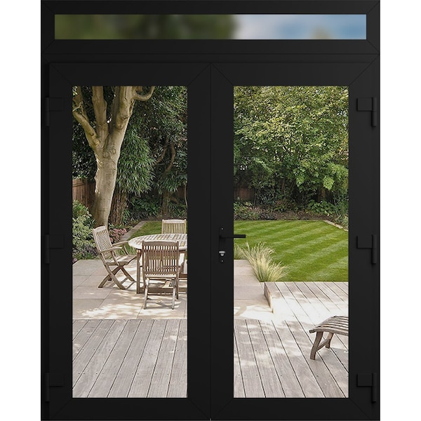 Vdomdoors Front Exterior Prehung Metal-Plastic Double Doors Clear Glass / MANUX 8666 Matte Black / Office Com MANUX8666DEXD-BLK-W72xH80+16-LH-I - main