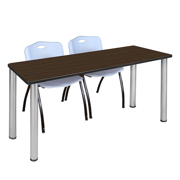 Regency Kee Training Table W/ 2 M Stack Chairs, 60 in W, 24 in L, Neo Walnut MT6024NWBPCM47GY - main