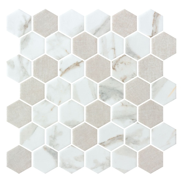 Andova Tiles Haelm 2-in Hexagon Honeycomb Marble Look Upcycled Polished Glass Wall & Floor Mosaic Tile ANDHAE1370 - main