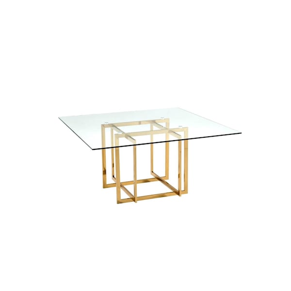Homeroots 59" Clear and Silver Glass and Metal Pedestal Base Square Dining Table 555148 - main
