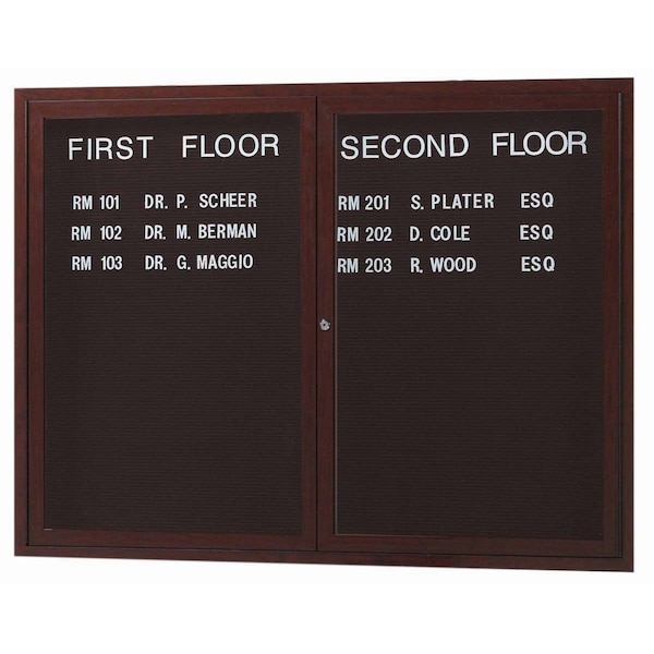 Aarco Enclosed Letter Board Directory w/ Aluminum Walnut Wood Look Finish Frame, 36''Wx48''H, 2 Door Unit ADCWW3648R - main