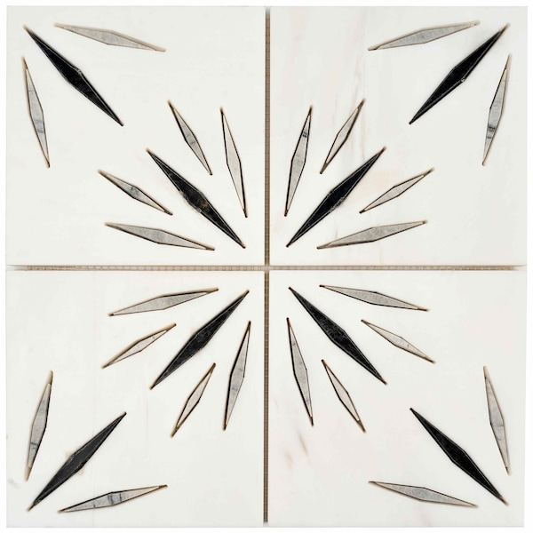 Apollo Tile Artisana 12x12 in. Honed Dolomite, Ice Grey, Ania Black Starburst Mosaic Tile (5 sq ft/case) 5PK APLAUR88WHITEA - main