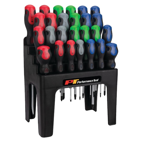Performance Tool 26 pc. Screwdriver Set, Magnetic Tips, Storage, Slotted Phillips Pozi Star W1738 - main