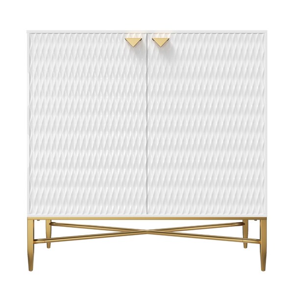 Homeroots 32in White and Gold Wood Accent Cabinet With Two Doors 716314 - main