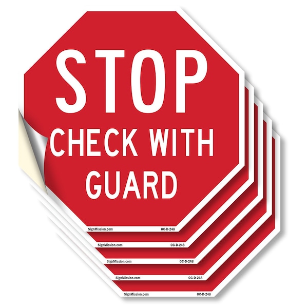 Signmission Stop Check with Guard, 6 inch X 6 inch, Vinyl Decal, 5PK OC-D-5PACK-6-248 - main