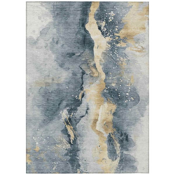 Homeroots 9' X 12' Graphite And Gold Abstract Washable Indoor Outdoor Area Rug 618506 - main