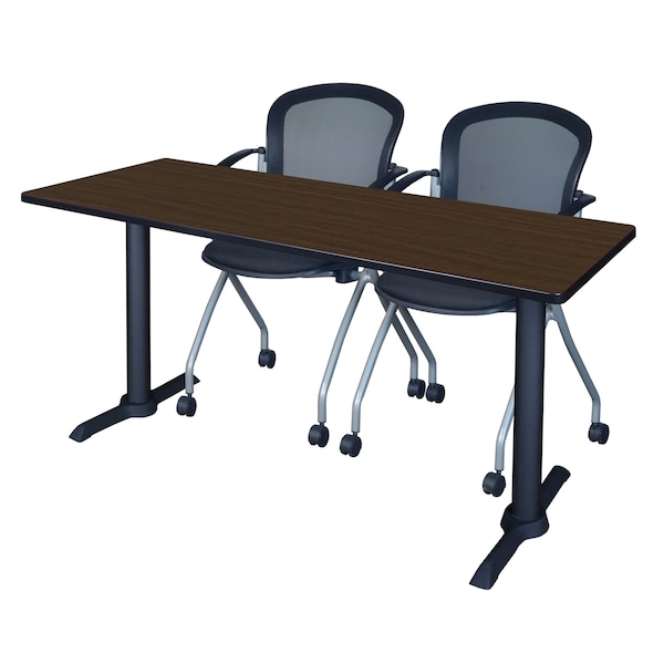 Regency Cain T-Base Training Seminar Table W/ 2 Cadence Stack Chairs, 66 in W, 24 in L, Neo Walnut MTRCT6624NW23BK - main