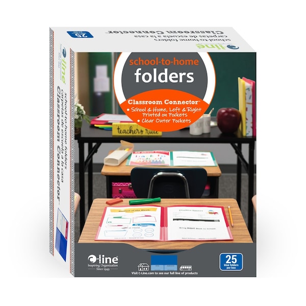 C-Line Products 8-1/2" x 11" Blue Classroom Connector School-to-Home Folders, 25/BX 32005 - main