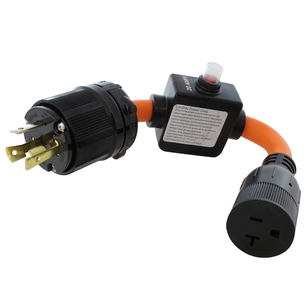Ac Works L5-30P to 5-15/20R Adapter, 1 ft, 20A Breaker-Protected, Heavy-Duty STW L530ICB520 - main