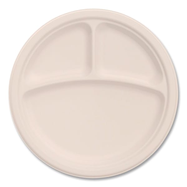 Dart Compostable Molded Fiber Dinnerware, ProPlanet Seal, 3-Compartment Plate, 9" dia, Natural, 500PK 9FBRP3 - main