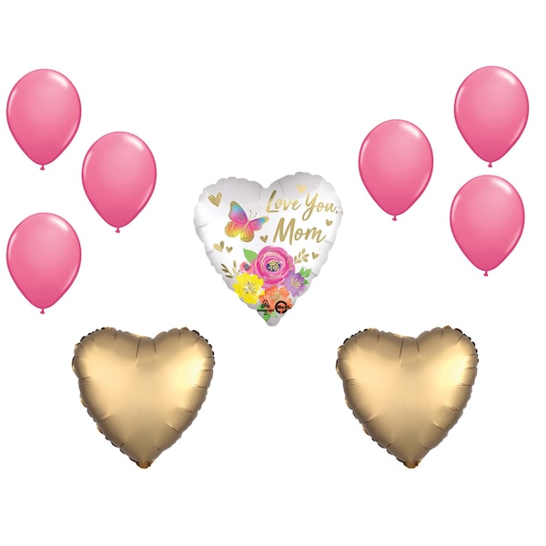 Loonballoon Mother's Day Theme Balloon Set, Standard Size Heart Shape Love You Mom Satin Floral Balloons LB-87746 - main