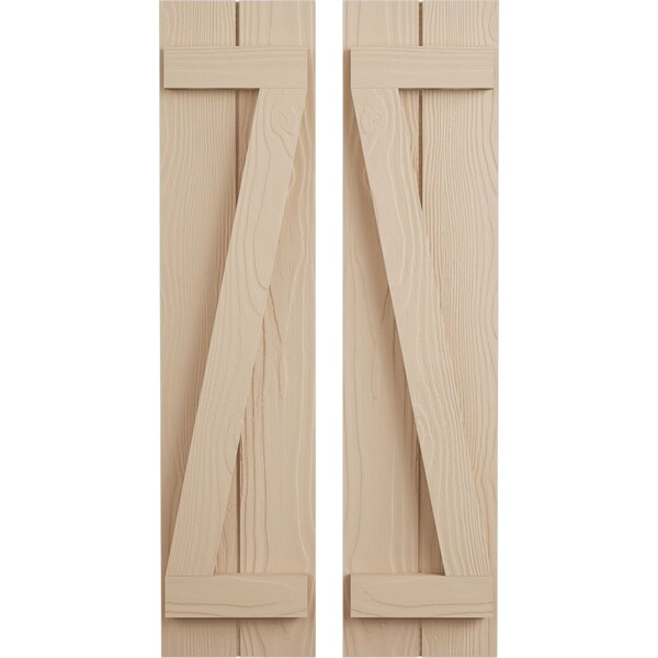 Ekena Millwork Rustic Two Board Joined Board-n-Batten Sandblasted Faux Wood Shutters w/Z-Board, 11W x 66H, PR SHUBJZ11X66SDPR - main