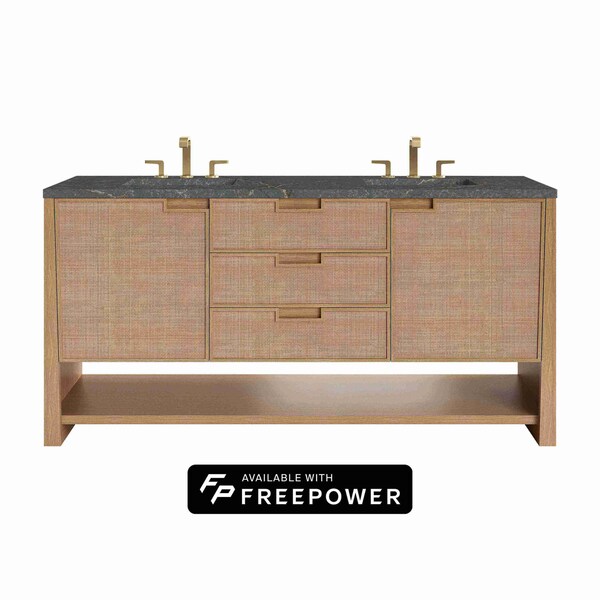 James Martin Vanities Solene 72 in. Double Vanity, Seaside Oak, w/ 3 CM Parisien Bleu Silestone Top D225-V72-SSO-FPBL - main