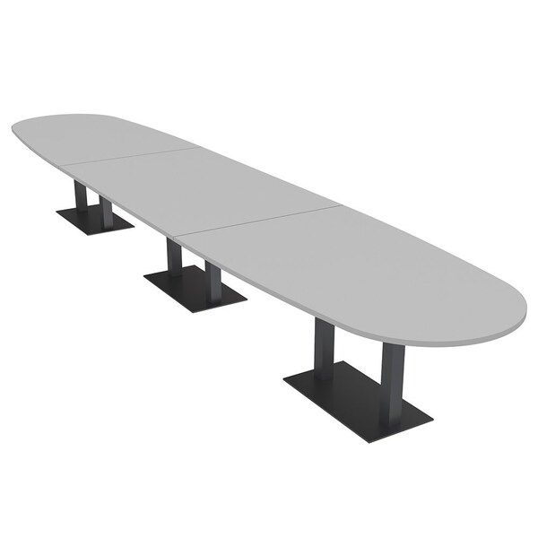 Skutchi Designs Boval Conference Table With Power Unit, 48 in W, 192 in L, Grey HAR-BOVL-48X192-DOU.BK-U779-NA - main