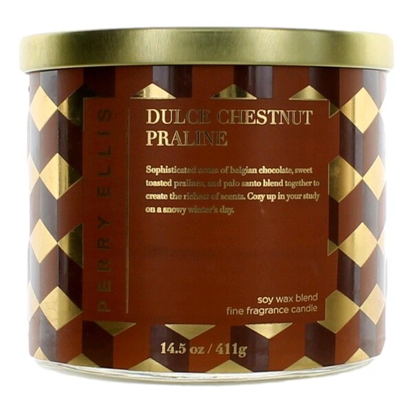 Perry Ellis 14.5 oz Soy Wax Blend 3 Wick Candle, Dulce Chestnut Praline cpedc145 - main