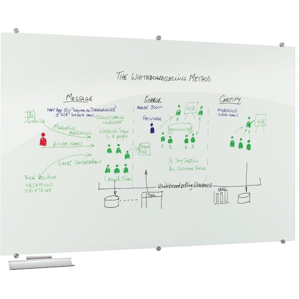 Mooreco Dry Erase Board, Glass, 24 in, 36 in, No Frame Frame, White, Gloss 83843 - main